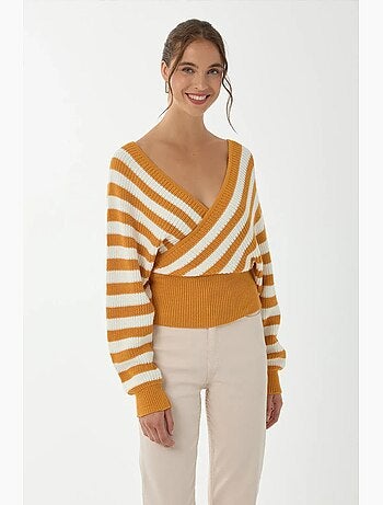 Pull rayé à col croisé hiccup