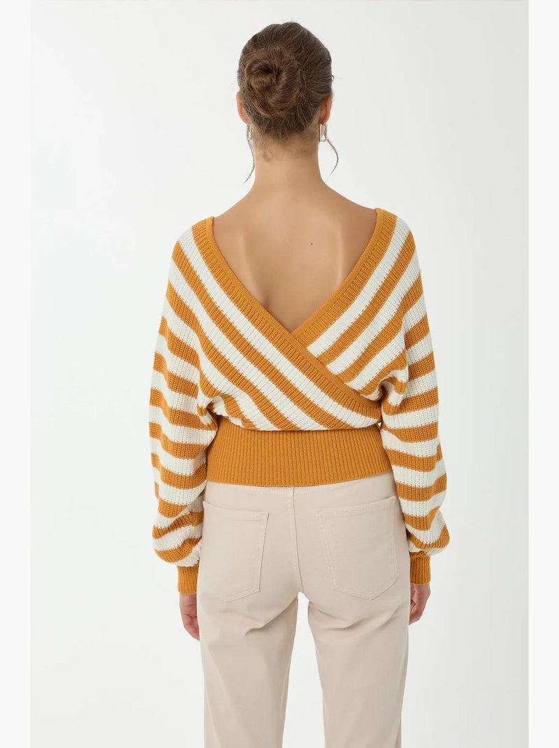 Pull rayé à col croisé hiccup Jaune - Kiabi