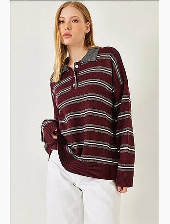 Pull rayé à col polo boutonné lucci