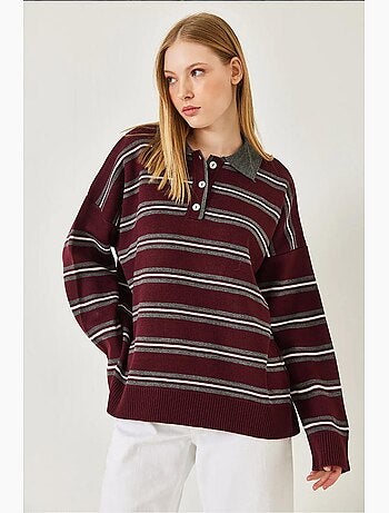 Pull rayé à col polo boutonné lucci