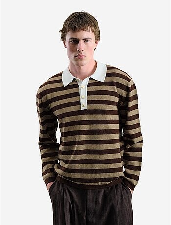 Pull rayé à col polo en maille avec fermeture boutonnée giesto
