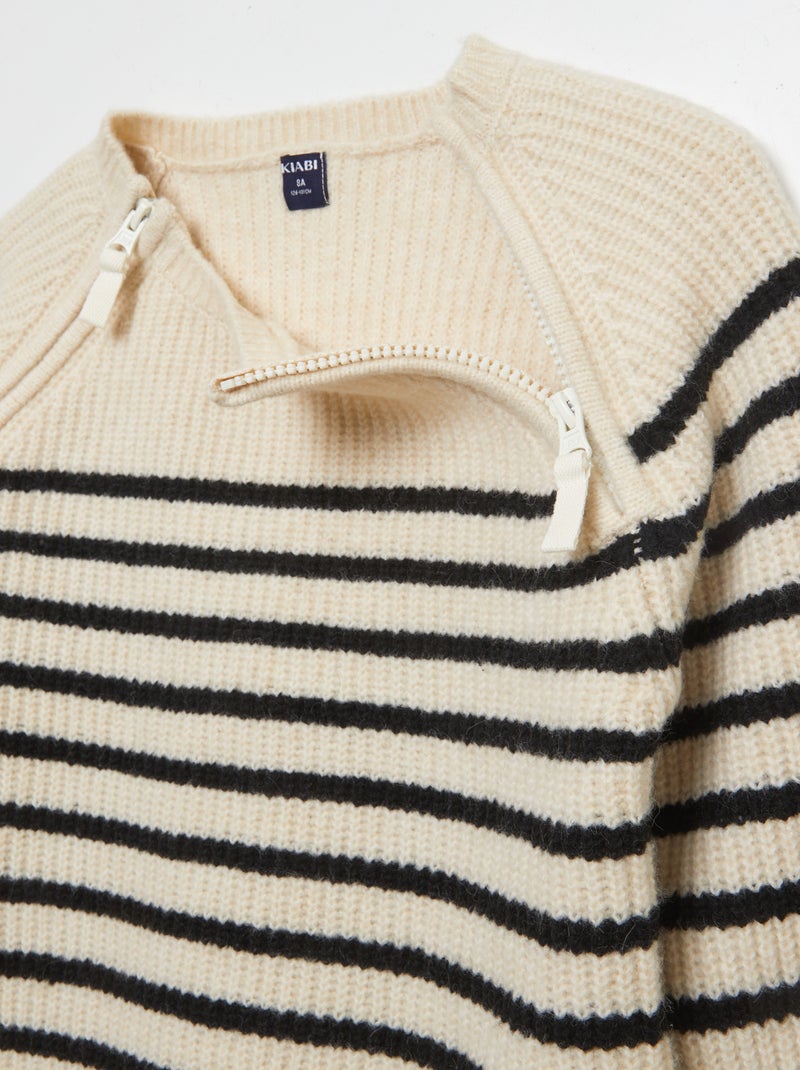 Pull rayé à col rond - collection facile à enfiler Blanc - Kiabi