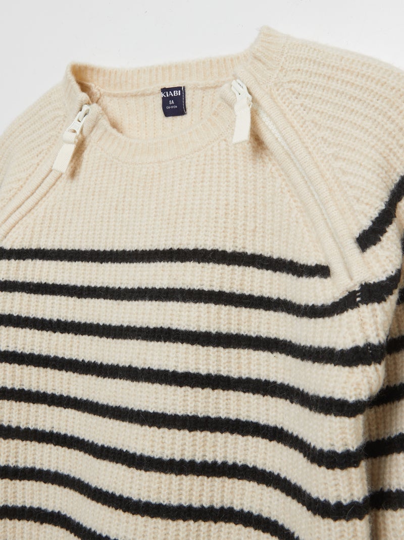Pull rayé à col rond - collection facile à enfiler Blanc - Kiabi