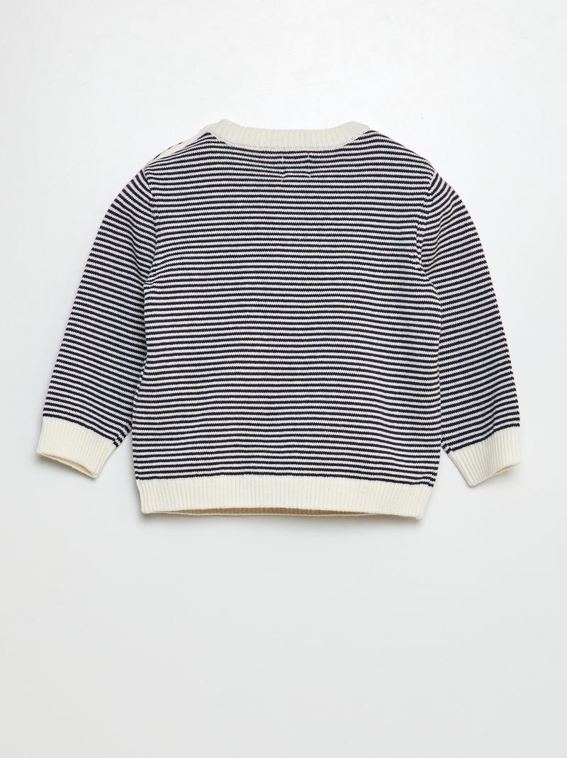 Pull rayé à col rond BLANC - Kiabi