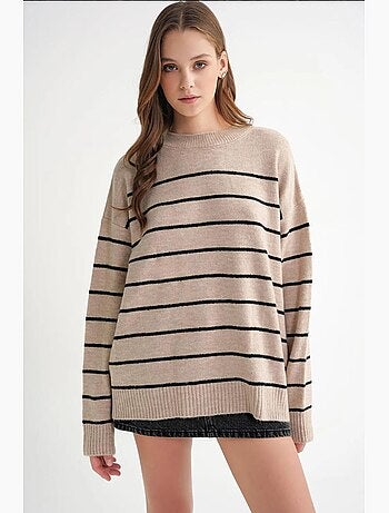 Pull rayé à col rond en maille décontractée mixray