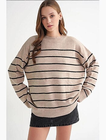 Pull rayé à col rond en maille décontractée mixray