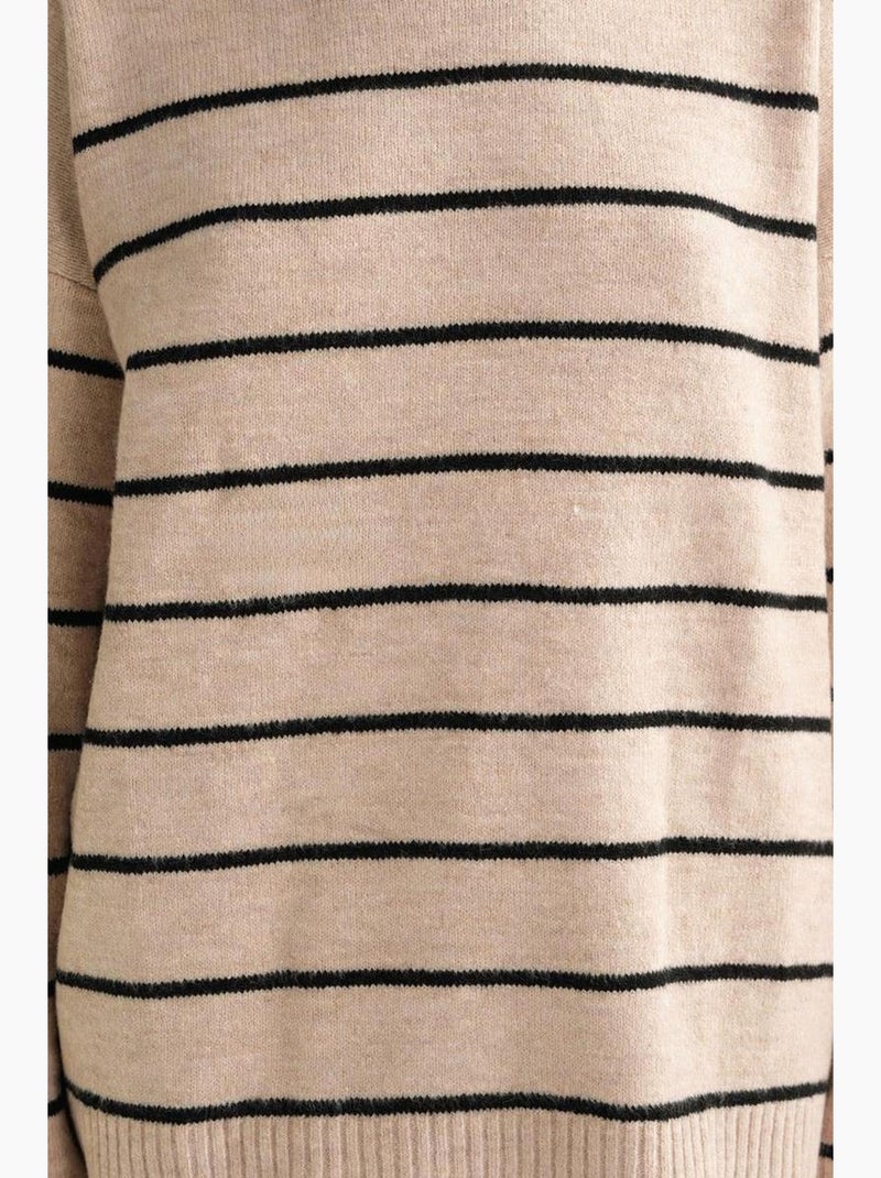 Pull rayé à col rond en maille décontractée mixray Beige argile - Kiabi