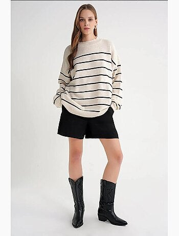 Pull rayé à col rond en maille décontractée mixray