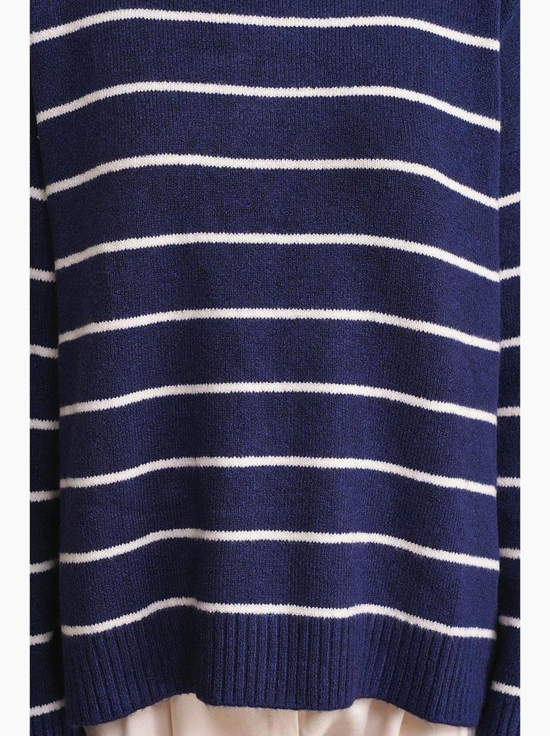 Pull rayé à col rond en maille décontractée mixray Bleu marine - Kiabi
