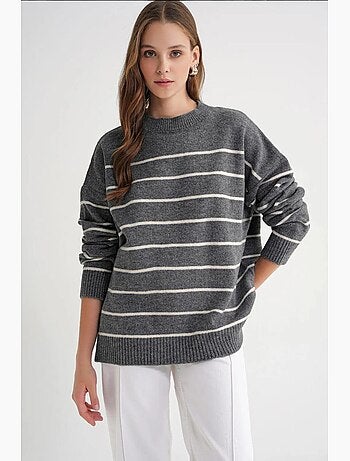 Pull rayé à col rond en maille décontractée mixray