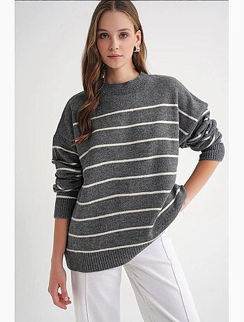 Pull rayé à col rond en maille décontractée mixray