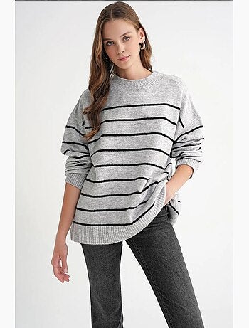 Pull rayé à col rond en maille décontractée mixray