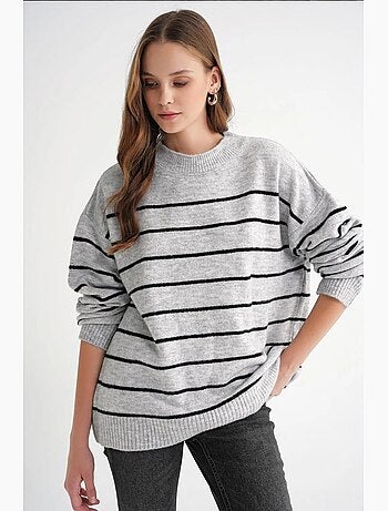 Pull rayé à col rond en maille décontractée mixray