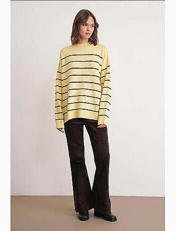 Pull rayé à col rond en maille décontractée mixray