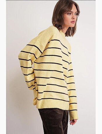 Pull rayé à col rond en maille décontractée mixray