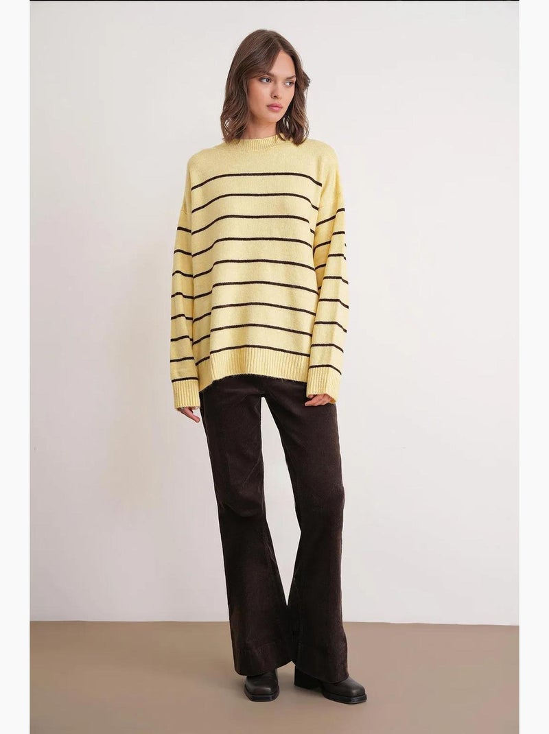 Pull rayé à col rond en maille décontractée mixray Jaune citron - Kiabi