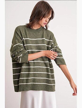 Pull rayé à col rond en maille décontractée mixray
