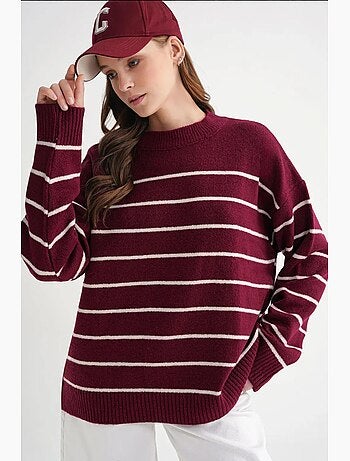 Pull rayé à col rond en maille décontractée mixray