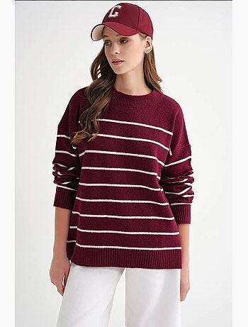 Pull rayé à col rond en maille décontractée mixray