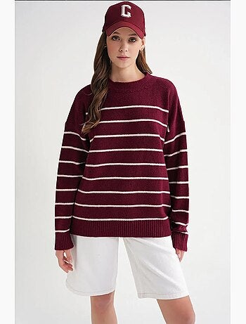 Pull rayé à col rond en maille décontractée mixray