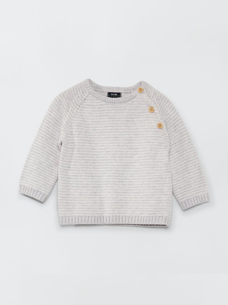 Pull rayé à col rond Gris - Kiabi