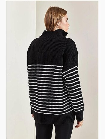 Pull rayé à col roulé et fermeture éclair lucci