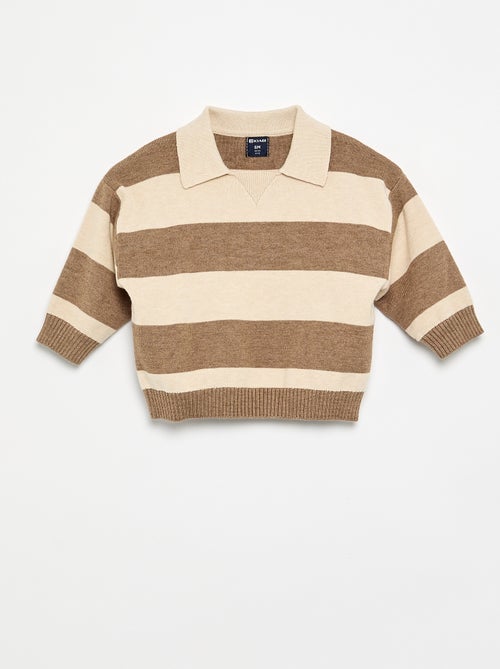 Pull rayé à manches longues et col polo - Kiabi