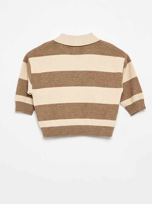 Pull rayé à manches longues et col polo - Kiabi