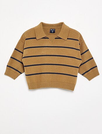 Pull rayé à manches longues et col polo