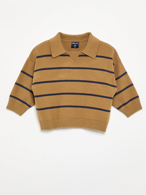 Pull rayé à manches longues et col polo - Kiabi