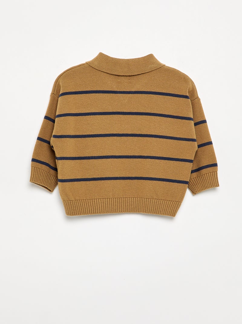 Pull rayé à manches longues et col polo Beige - Kiabi