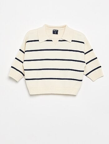 Pull rayé à manches longues et col polo
