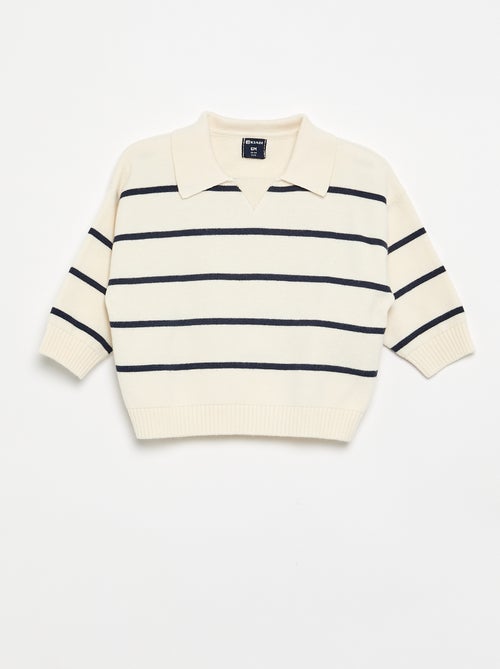 Pull rayé à manches longues et col polo - Kiabi