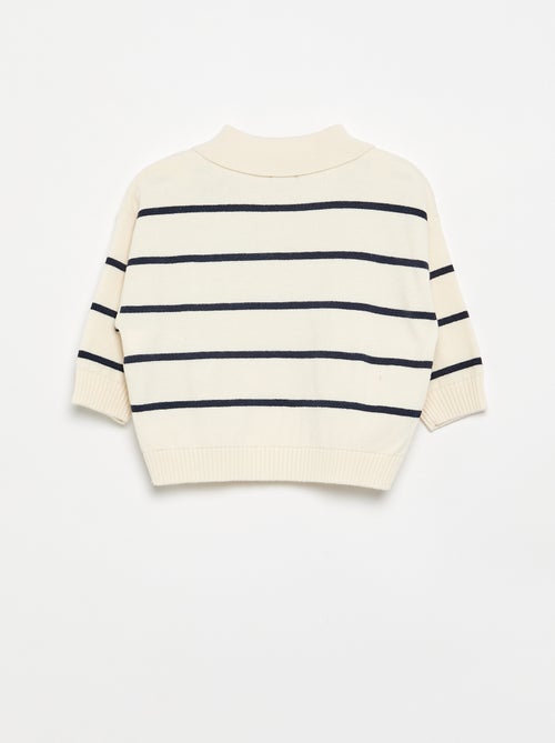 Pull rayé à manches longues et col polo - Kiabi