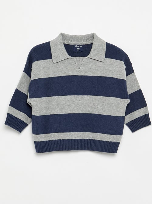 Pull rayé à manches longues et col polo - Kiabi