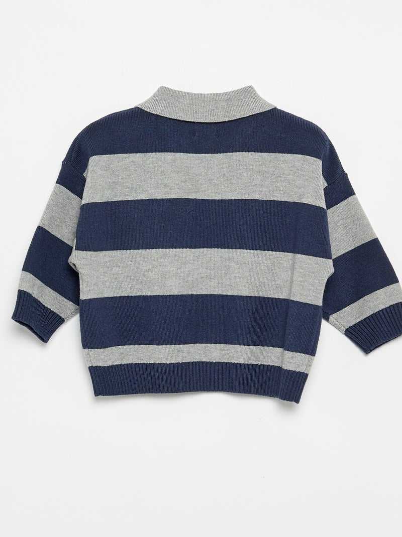 Pull rayé à manches longues et col polo Bleu - Kiabi
