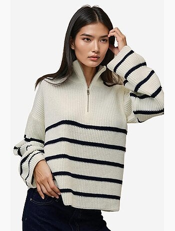 Pull rayé à manches longues et col zippé hiccup