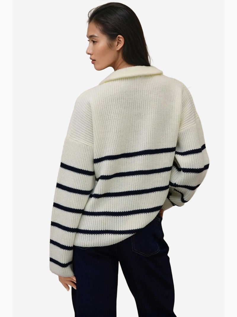 Pull rayé à manches longues et col zippé hiccup Blanc - Kiabi