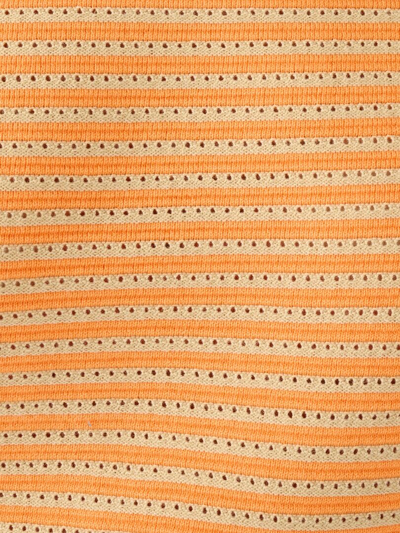 Pull chic bleu à une épaule rayé ajouré en maille de coton uni automne