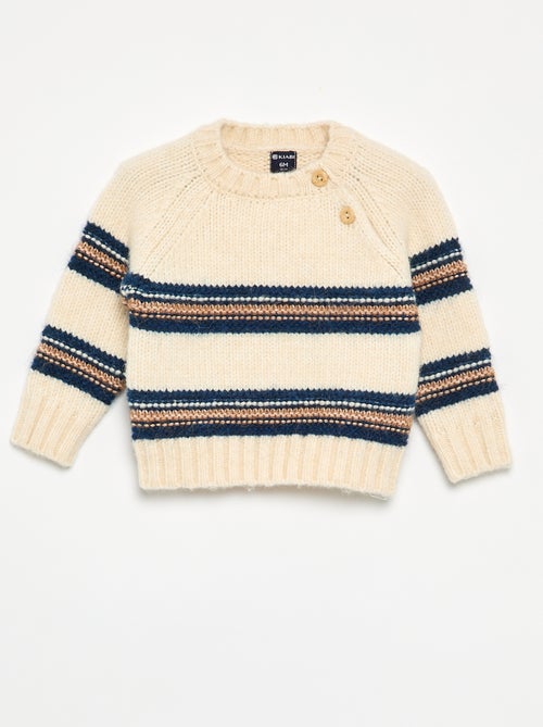 Pull rayé avec boutonnage à l'emmanchure - Kiabi Pull rayé avec boutonnage à l'emmanchure - Kiabi