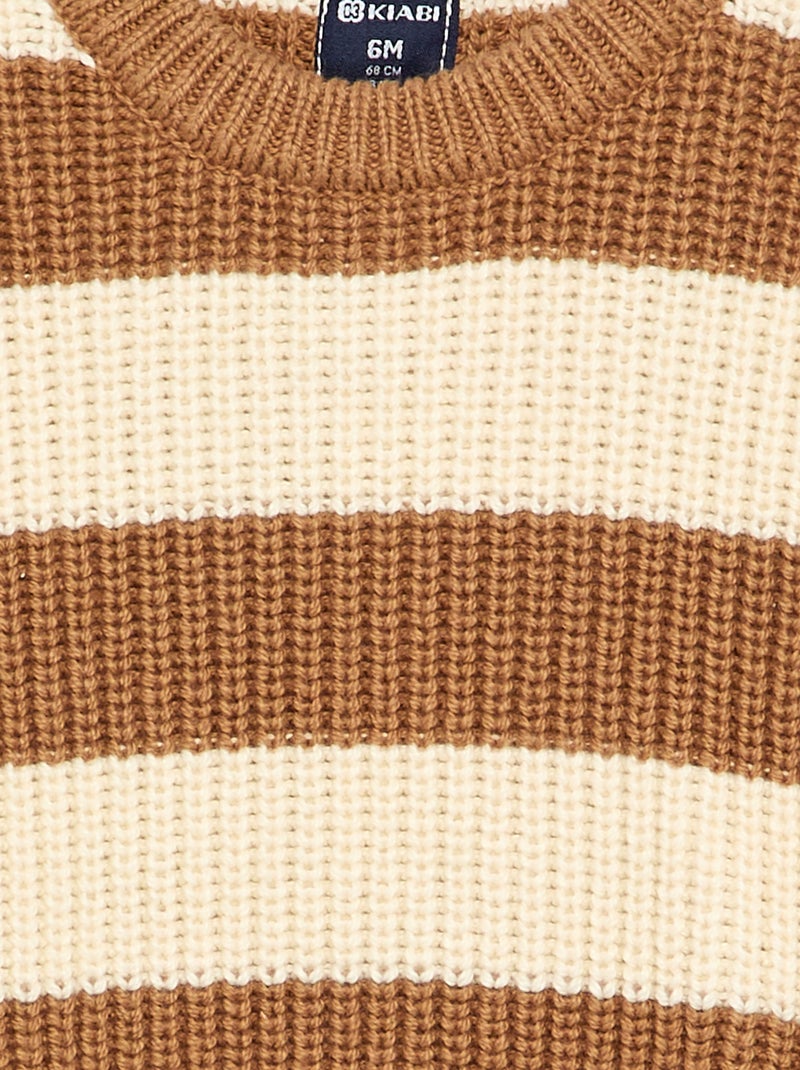 Pull rayé avec boutonnage épaule Marron - Kiabi
