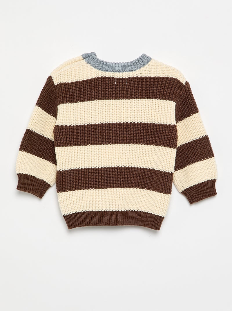 Pull rayé avec boutonnage épaule Marron - Kiabi