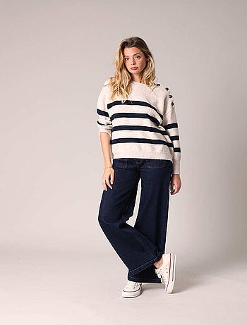 Pull rayé avec boutons décoratifs 'Deeluxe'