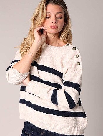 Pull rayé avec boutons décoratifs 'Deeluxe'