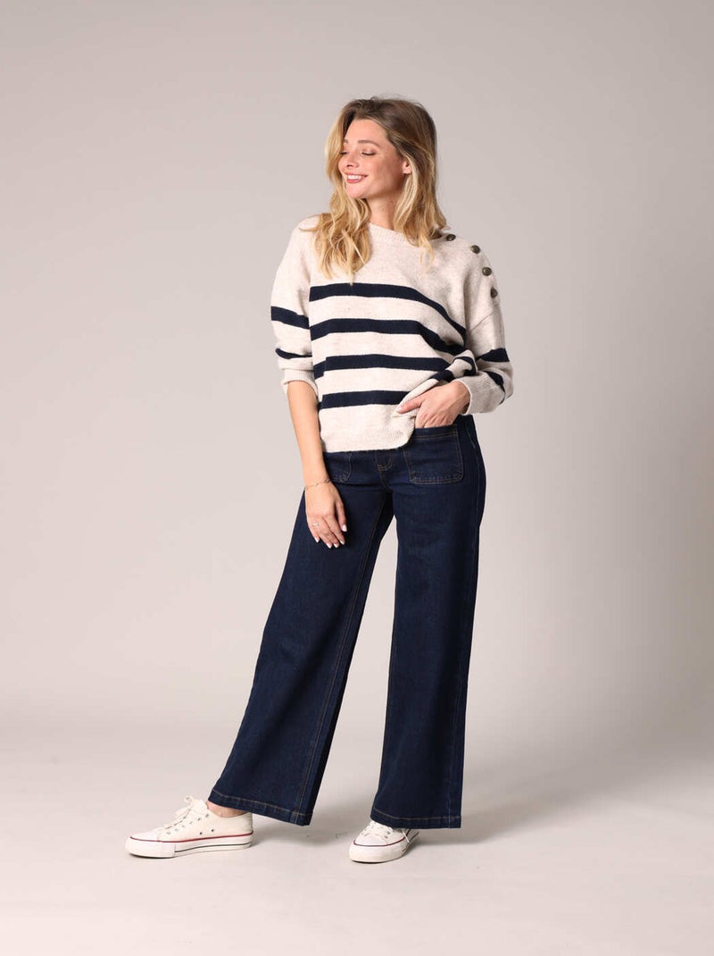 Pull rayé avec boutons décoratifs 'Deeluxe' Blanc cassé - Kiabi