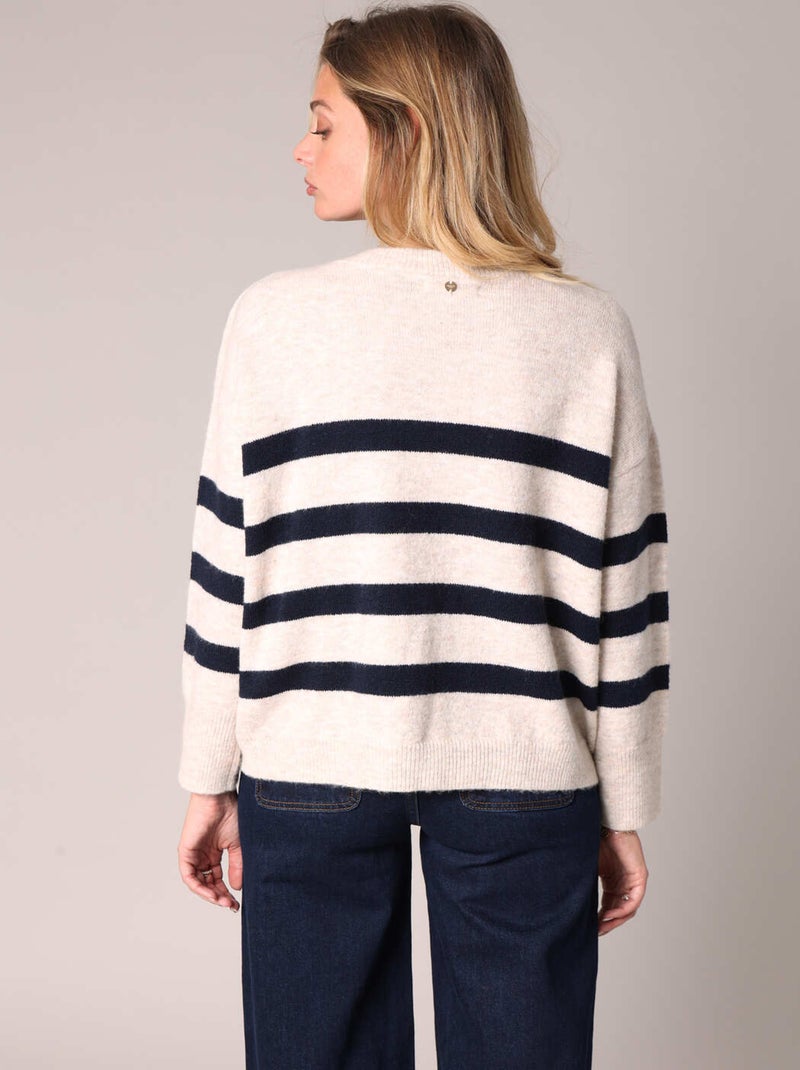 Pull rayé avec boutons décoratifs 'Deeluxe' Blanc cassé - Kiabi