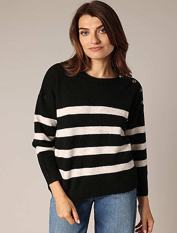 Pull rayé avec boutons décoratifs 'Deeluxe'