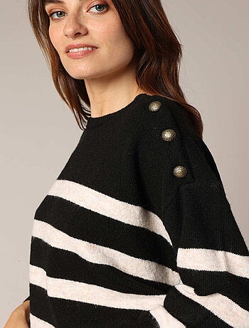 Pull rayé avec boutons décoratifs 'Deeluxe'