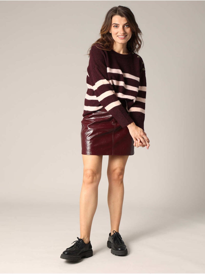 Pull rayé avec boutons décoratifs 'deeluxe' Violet prune - Kiabi