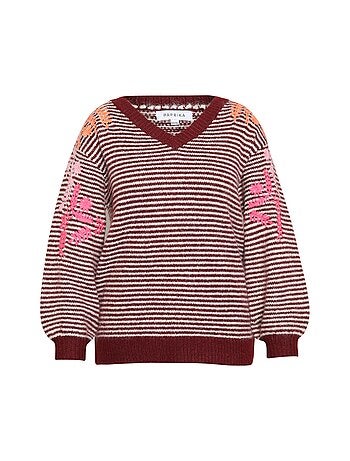 Pull rayé avec broderies